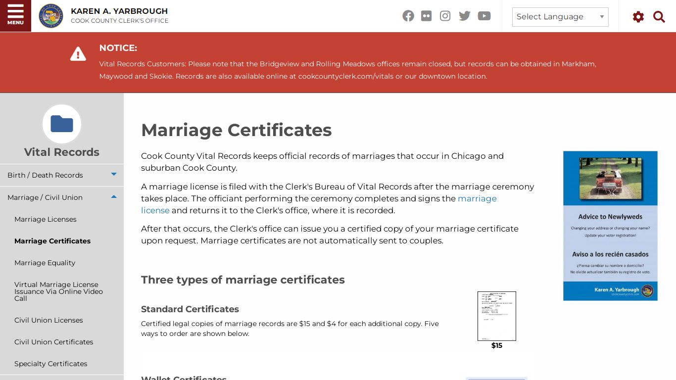 Marriage Certificates | Cook County Clerk