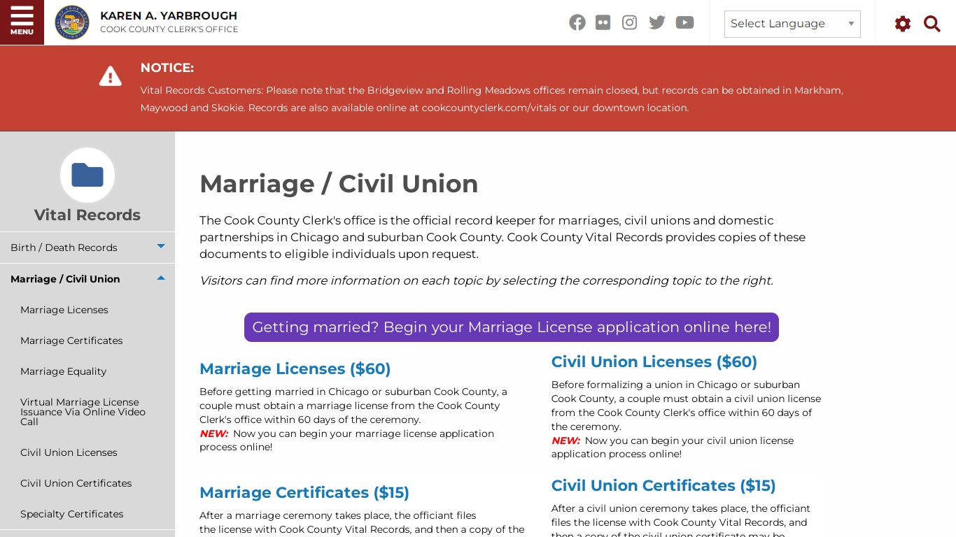 Marriage / Civil Union | Cook County Clerk